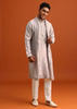 Grey Kurta Set In Raw Silk With Thread Work Dupatta