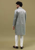Grey Kurta Set In Resham Work With Dupatta For Men