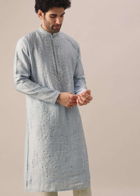 Sky Blue Kurta Set With Mirror Embroidery In Art Silk