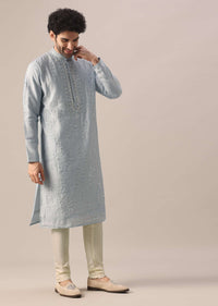 Sky Blue Kurta Set With Mirror Embroidery In Art Silk