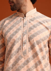 Grey Kurta Set With Striped Print