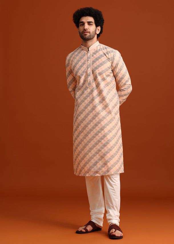 Grey Kurta Set With Striped Print