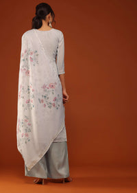 Grey Kurti Palazzo Set In Chanderi Silk With Gotta Work