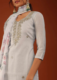 Grey Kurti Palazzo Set In Chanderi Silk With Gotta Work