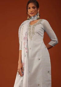 Grey Kurti Palazzo Set In Chanderi Silk With Gotta Work