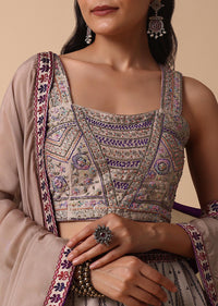 Grey Lehenga With Embroidered Choli And Dupatta