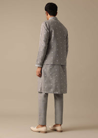 Grey Linen Jacket And Kurta Set