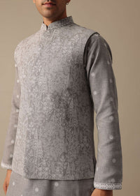 Grey Linen Jacket And Kurta Set