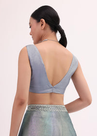 Grey Mirror Embellished Saree WIth Unstitched Blouse