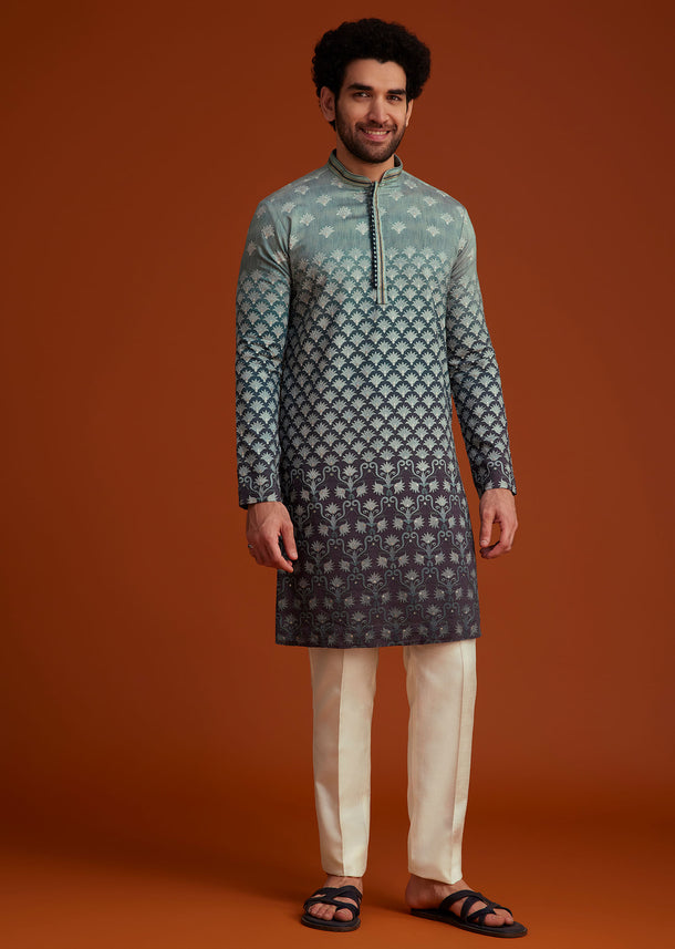 Grey Ombre Embroidered Kurta Pant Set