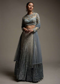 Grey Ombre Lehenga Embellished In Sequins With A Resham And Cut Dana Embroidered Choli