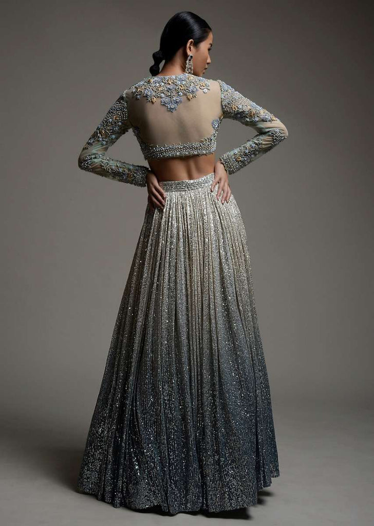 Grey Ombre Lehenga Embellished In Sequins With A Resham And Cut Dana Embroidered Choli