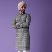 Grey Printed Cotton Silk Kurta Set