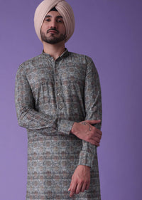 Grey Printed Cotton Silk Kurta Set