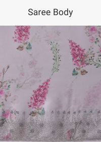 Grey Printed Festive Saree With Embroidery In Satin Organza