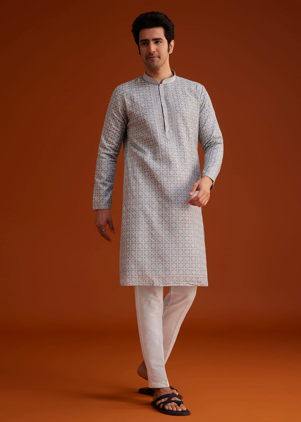 Grey Printed Kurta With Geometric Motifs