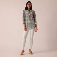 Grey Printed Short Kurta With Sequin Work