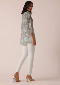 Grey Printed Short Kurta With Sequin Work