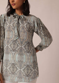 Grey Printed Short Kurta With Sequin Work