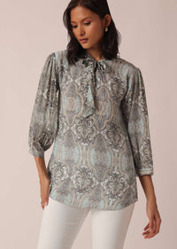Grey Printed Short Kurta With Sequin Work