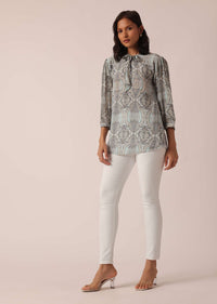 Grey Printed Short Kurta With Sequin Work