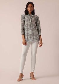 Grey Printed Short Kurta With Sequin Work