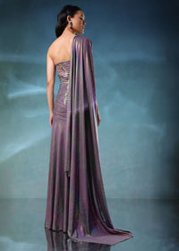 Grey Rainbow One Piece Strappy Gown In Knit Fabric With Side Trail