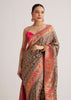 Grey Satin Silk Saree With Jaal Work And Zari Peacock Motif Border