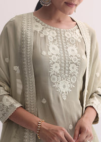 Grey Sequin Embroidered Sharara Set