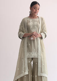 Grey Sequin Embroidered Sharara Set