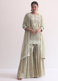 Grey Sequin Embroidered Sharara Set