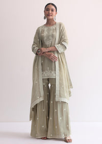 Grey Sequin Embroidered Sharara Set