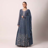 Grey Sequin Work Anarkali Pant Set