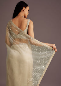Grey Sequins Embellished Tissue Saree