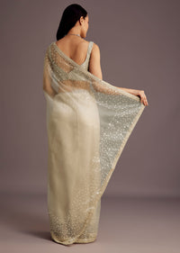 Grey Sequins Embellished Tissue Saree