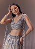 Grey Shimmer Net Lehenga Set With Cape Style Dupatta