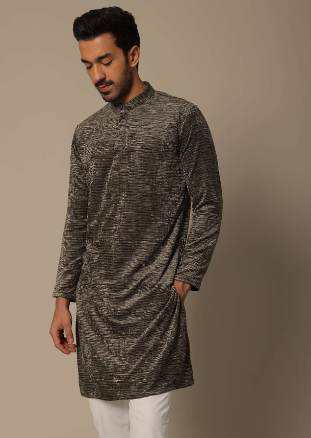 Grey Silk Kurta Set With Sequin Work