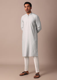 Grey Silk Kurta Set With Resham Thread Work