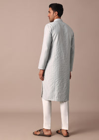 Grey Silk Kurta Set With Resham Thread Work