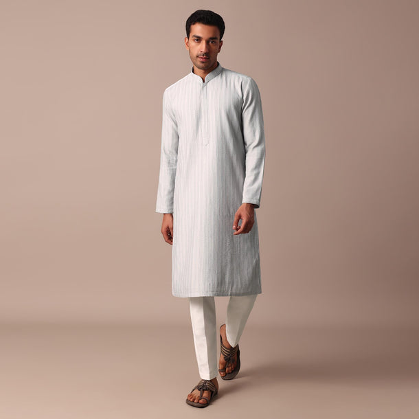 Grey Silk Kurta Set With Resham Thread Work