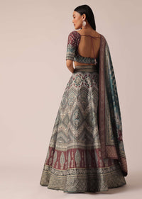 Grey Silk Printed Lehenga Set