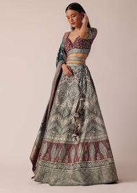 Grey Silk Printed Lehenga Set