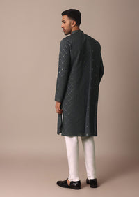Grey Silk Sequin Embroidered Kurta Set With Dupatta