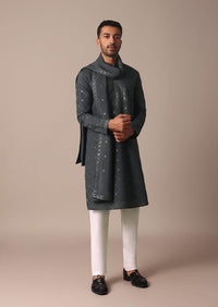 Grey Silk Sequin Embroidered Kurta Set With Dupatta