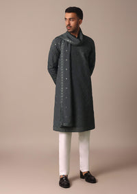 Grey Silk Sequin Embroidered Kurta Set With Dupatta