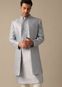 Grey Silk Sherwani And Kurta Set