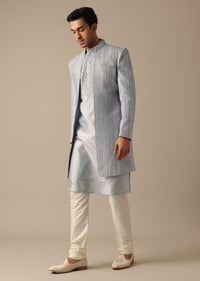 Grey Silk Sherwani And Kurta Set