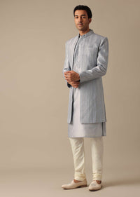 Grey Silk Sherwani And Kurta Set