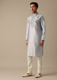 Grey Silk Sherwani And Kurta Set