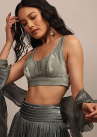 Grey Sleeveless Blouse With U-Neckline In Velvet